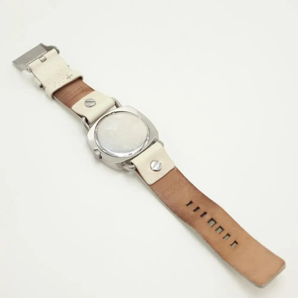 Diesel Mens 40mm Day Date Pink Silver Watch White Leather DZ5090 w New Battery